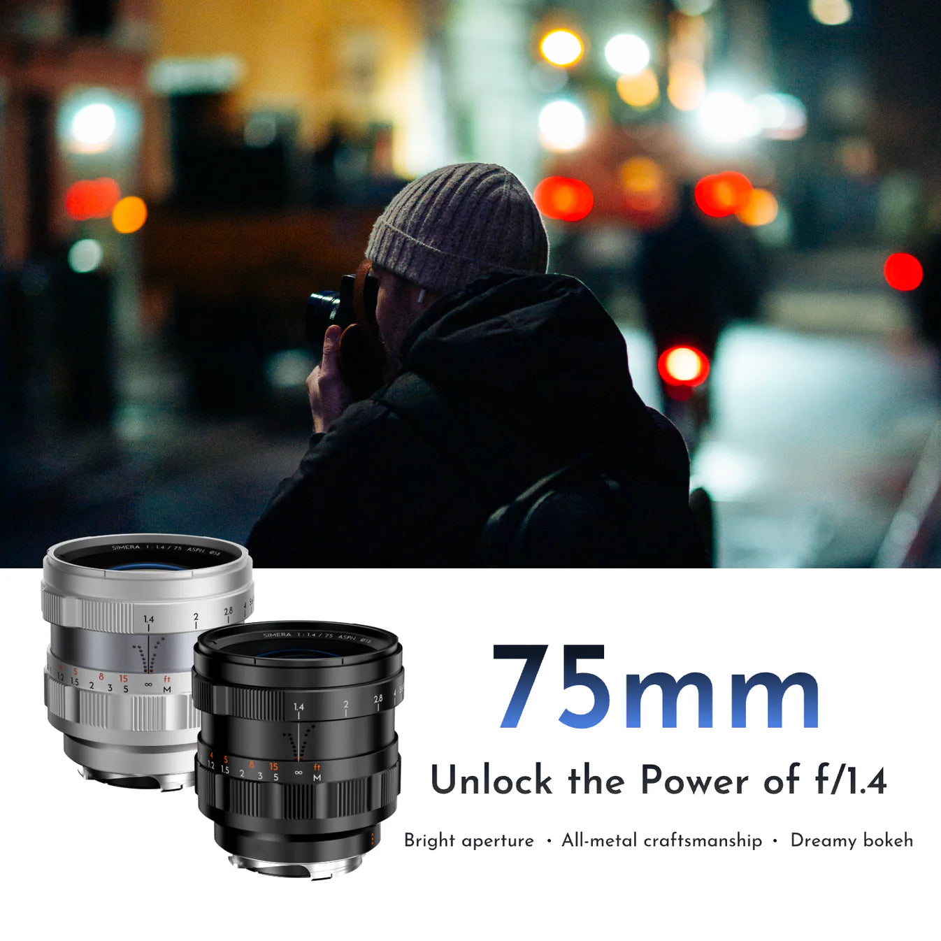 Thypoch Simera 75mm F/1.4 Silver M-Mount MF Full Frame Lens