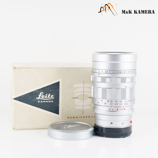 LEITZ Leica Summicron M 90mm/F2.0 Ver.I V.1 Silver Lens Yr.1960 Canada #10411