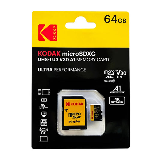 KODAK ULTRA PERFORMANCE MICROSDXC UHS-I U3 V30 A1 MEMORY CARD WITH ADAPTER CLASS 10 64G 柯達記憶卡連轉接卡