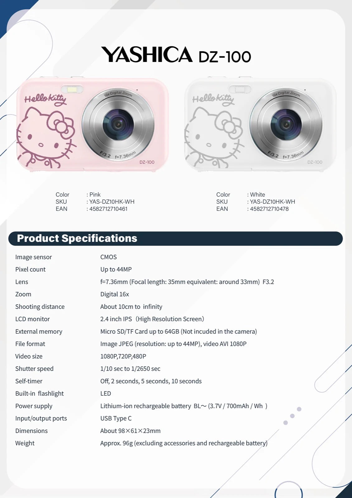 Yashica X Hello Kitty DZ-100 Digital Camera (行貨-一年保養）